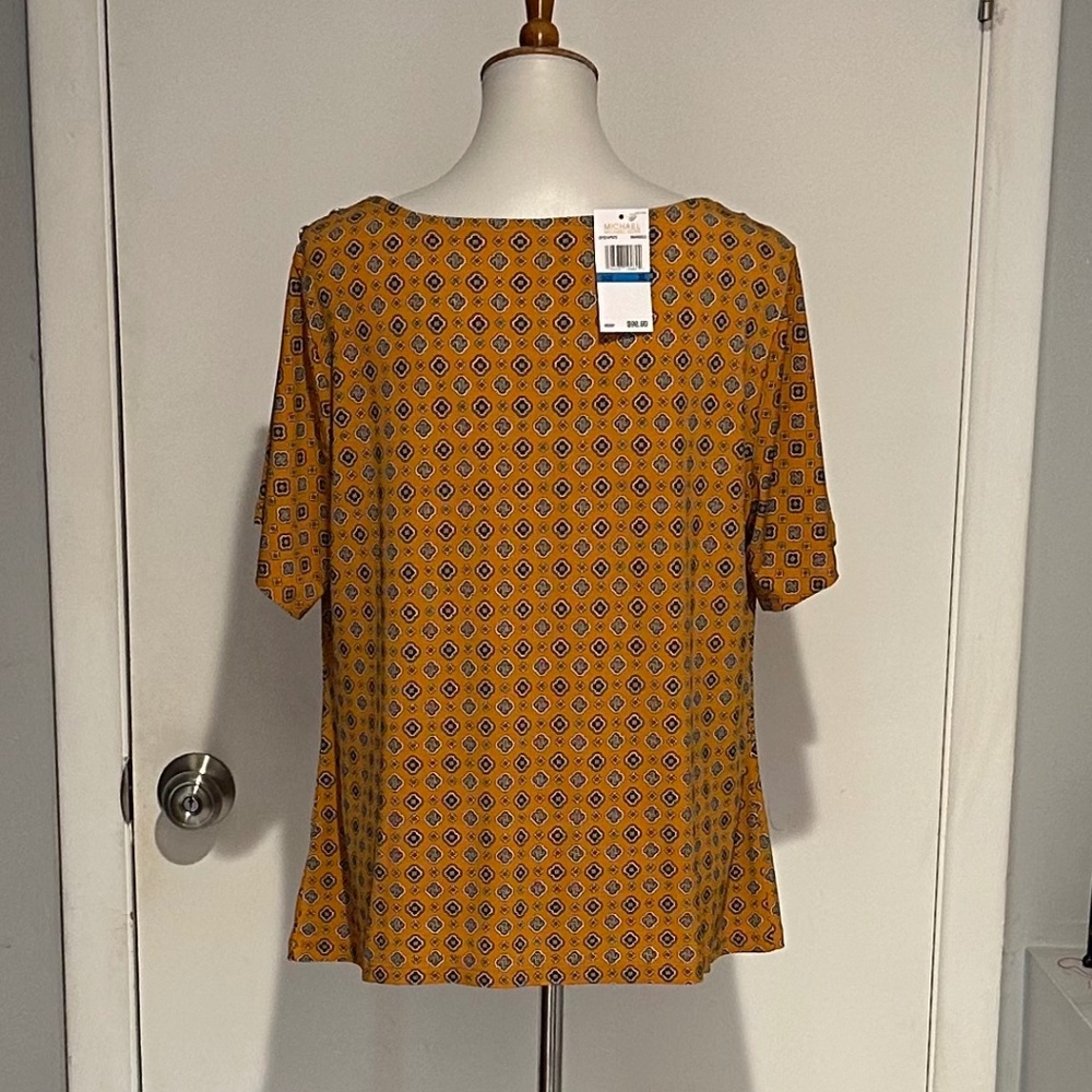Michael Kors Women Design Cowl Neck Marigold Top Shirt - Size XL - NEW With Tags - Picture 4 of 16